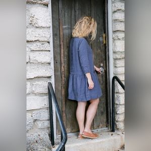 Vikolino XL - European Washed Linen Tunic Dress In Blue/Gray